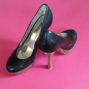 Michael Kors Black Leather Pump w/ Wooden Heel